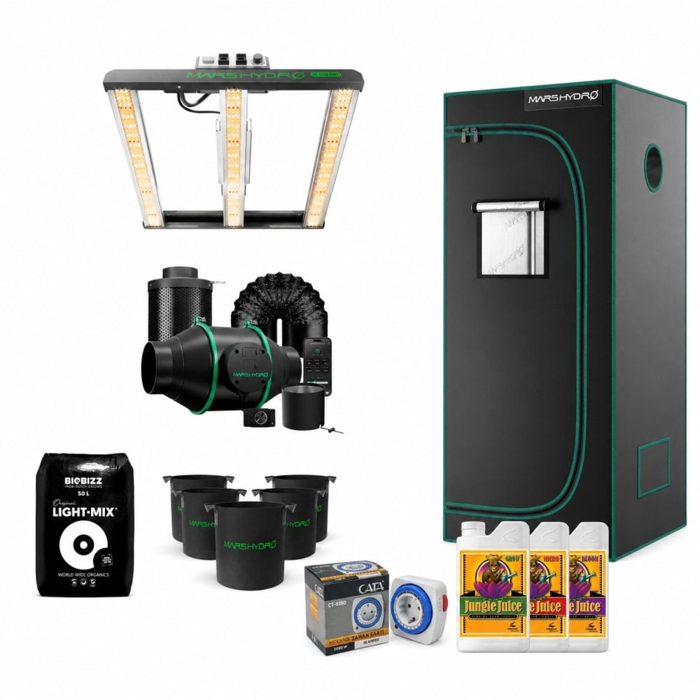 Mars Hydro FC1500 Evo bitki yetiştirme seti BioBizz Light Mix toprak ve Jungle Juice Grow Micro Bloom bitki besinleri hediyeli