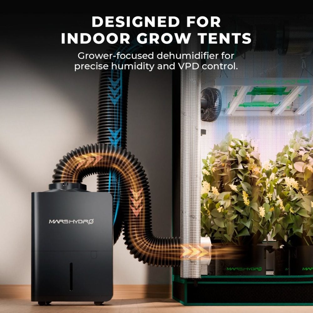 Mars Hydro nem alma makinesi grow tent içinde hassas nem kontrolü ve VPD yönetimi sağlar
